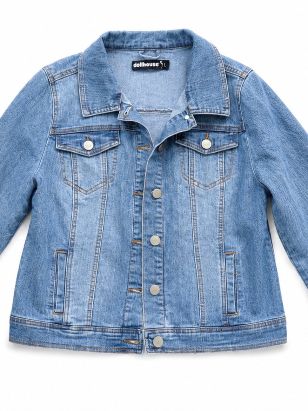 Dollhouse Light Wash Denim Jacket Women’s Large Classic Button Front Jean Jacket